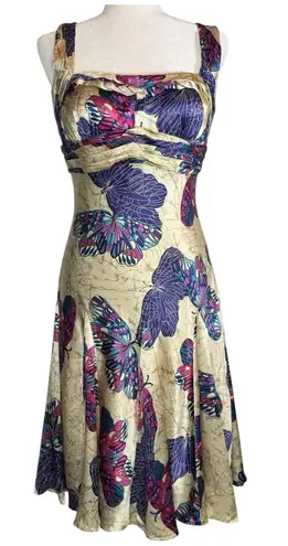 Vintage Y2K Nina Austin Dress M Silk Butterfly Babydoll Midi Whimsical Fairy Size M