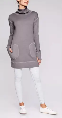 Athleta ⭐️  Eco Wash Turtleneck Sweatshirt‎ Dress Grey Thumb Holes Womens Small