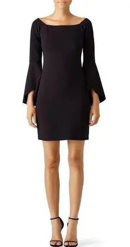 Slate + Willow  Solid Black Janis Bell Sleeve Square Neck Sheath Cocktail Dress 6