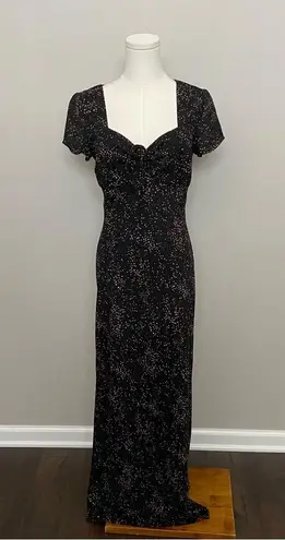 Vintage Y2K Maxi Dress Sweetheart Neckline Heart Flower Print Whimsical Black Size 8