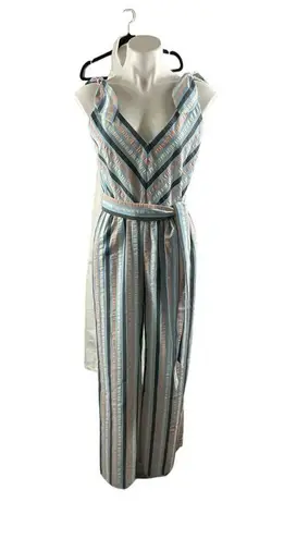 Lela Rose Stripped V Neck Bow Tie Belted Wide Leg Jumpsuit Size 2