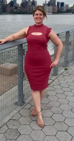 Bailey 44 women’s Bewitched ruffle-trimmed cutout ribbed-knit bodycon dress XS