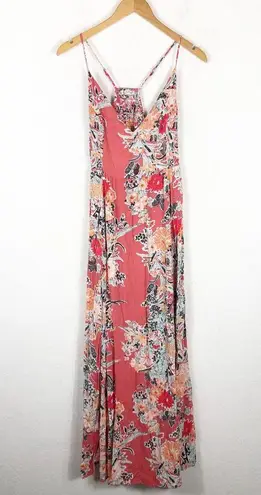 Free People  Coral Combo Floral Maxi Dress Medium Through The Vine Printed Boho