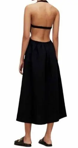 All Saints Ludo Black Cut Out Open Back Halter Linen Blend Midi Dress Size US 8