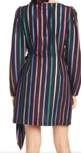 Tanya Taylor Metallic Striped Wrap Sheath Dress