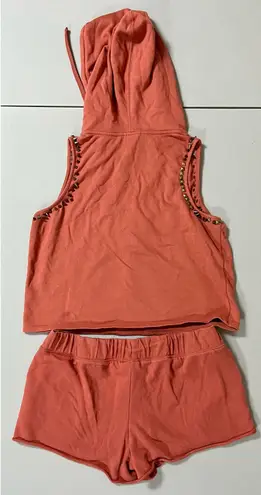 Orange ‘Varukers’ ‘The Gears’ Punk Sleeveless Hoodie Top and Shorts Matching Set 🧡⛓ Size L - Image 3