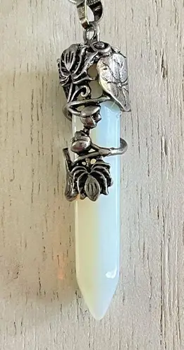 Wire wrapped opalite lotus sword pendant, chakra, amulet, meditation White