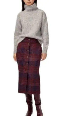 Wilfred Aritzia  Tartan Plaid Leona Button-front Midi Pencil Skirt W-387 Sz 4