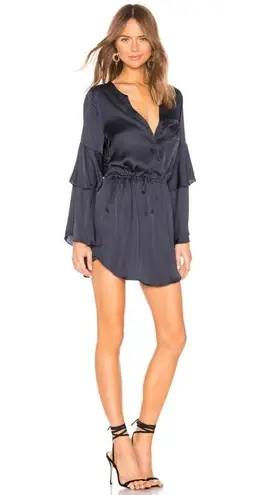 Chaser NWT  Tiered Bell Sleeve Button Down High Low Shirttail Dress Ink Navy Sz M