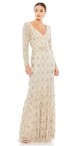 Mac Duggal 5021 Geometric Embellished Evening Gown Nude Silver 6 NWT