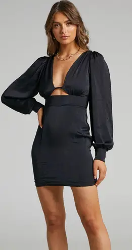 Showpo Black Dress Plunging Neckline With Balloon Sleeves