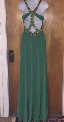 Green & Gold Beaded Riva Designs Ballgown Fancy Prom Dress Size 6