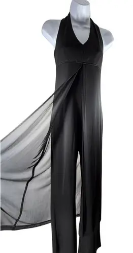 Vintage Black Halter Jumpsuit Chiffon Overlay Skirt & Open Back Design Size 7