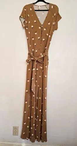 Matilda Jane camel tan marigold floral short sleeve jumpsuit