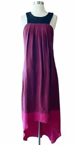 AS BY DF Silk Dress Leather Top Trim Sleeveless Burgundy Ombre Hi