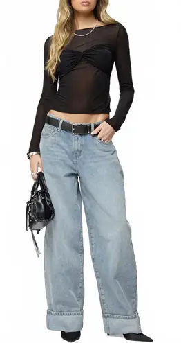 Edikted Kella Low Rise Baggy Jeans NWT Blue Vintage Washed Size Small