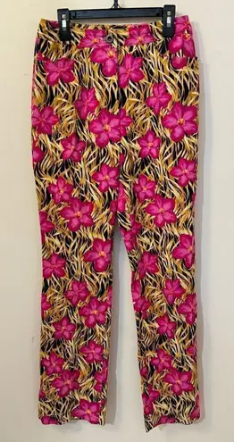 Escada By Margaretha Ley Y2K Tropical Print Ankle Pants 34/26 Tan