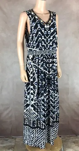 Ny Collection Beaded V-neck Printed Maxi Dress NWT Plus 2X