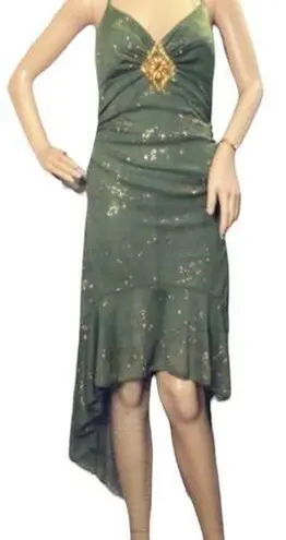 Taboo Vintage 1990s Green Sparkly Dress Asymmetrical Hem Stretchy