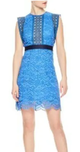 Sandro Paris Dress Womens Small Lace Sleeveless Belted Geometric Detail Chic