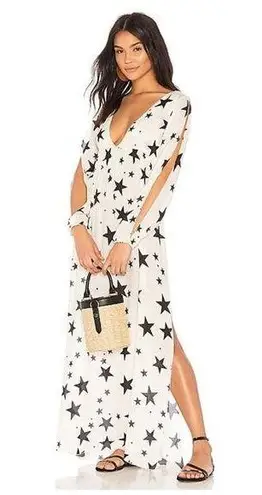 Star Patterned Maxi Dress Swimsuit Coverup Size S White