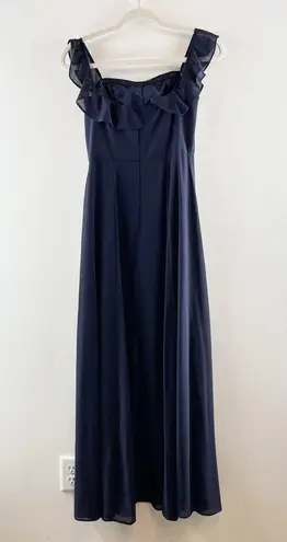 BHLDN Anthropologie Flutter Straps Formal Bridesmaids Long Dress Navy Blue 0