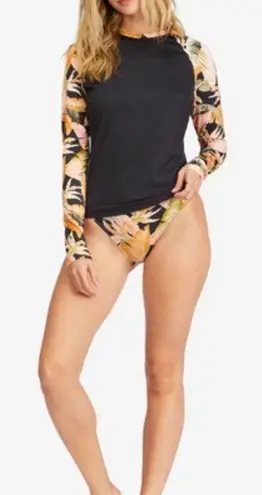 Billabong  “Wave Tribe” long sleeve rash guard floral black color block swimsuit