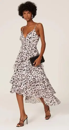 Hutch Elsa Pink Black Animal Print Ruffle High-Low Wrap Dress Size Small