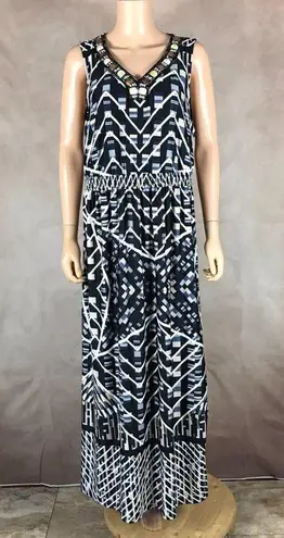 Ny Collection Beaded V-neck Printed Maxi Dress NWT Plus 2X