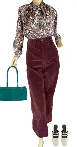 VINTAGE 1980'S ALFRED DUNNER RED, GREEN PAISLEY PRINT BLOUSE WITH BOW (16)