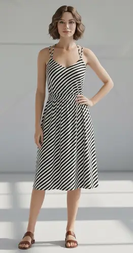 Loft Sundress Womens Small Black White Striped Spaghetti Straps Smocked Waist