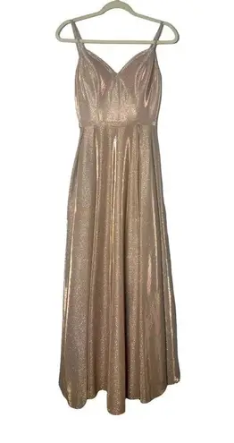Dancing Queen Rose Gold Sleeveless Sweep Train V-neck Long Gown Size Small