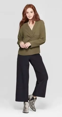 Prologue NWT Olive Green Twist-Front V-Neck Blouse Top New