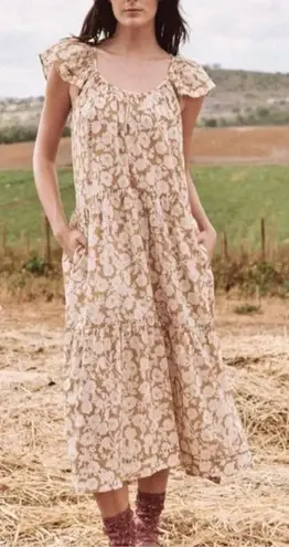 THE GREAT. Whipstitched Plumeria Dress in Oat Wild Brush Floral Size Large or 3