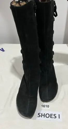 Woman’s Softt Black Suede Wedge Heel Side Zip Tall Boots 7.5 Mw
