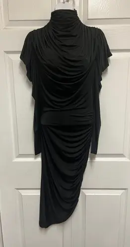 Bisou Bisou Black Helena Rouched Mock Neck Midi Dress