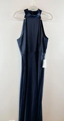 WAYF Halter Neck Sleeveless Slit Maxi Formal Gown Navy Blue XL