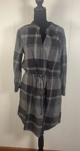 prAna Loop To Pines Flannel Plaid Gray Organic Cotton Shirt Dress Medium Pockets