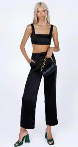 Princess Polly Huxley Black Satin Pants + Crop Top 2 pc Co-ord Set 8