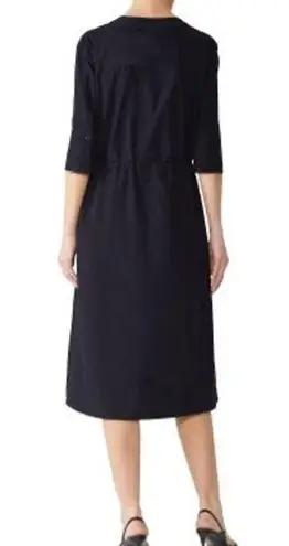 Jil Sander  NAVY Cotton Hourglass Woven Drawstring V-Neckline Dress Size 34