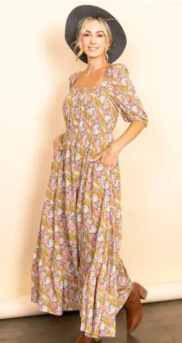 Elloh New Pink & Yellow Floral Reversible Maxi Dress Size Small