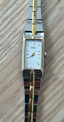 Seiko Ladies Watch Two-Tone Bracelet White Rectangular Dial Cocktail New Battery