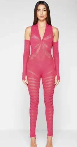 Maniere De Voir Pink Knitted Contour Jumpsuit with Sleeves