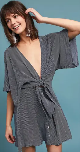 Faithfull the Brand Vinci Tie-Front Dress Cut Out Striped Navy Blue Size US 6