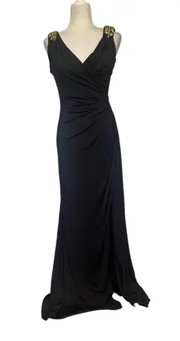 Camille La Vie Beaded Floor Length Gown Sz 6 Black Back Cowl Witchy Glam Goth