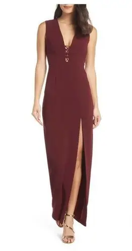 WAYF The Casey Plunge Neck Sleeveless Long Dress Burgundy Small!