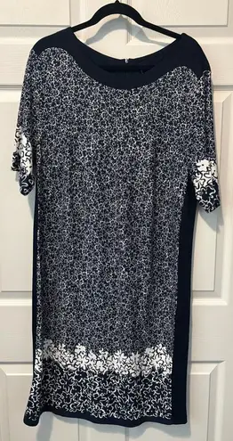 Elegant Navy and White Patterned Long Sleeve Dress Blue Size undefined
