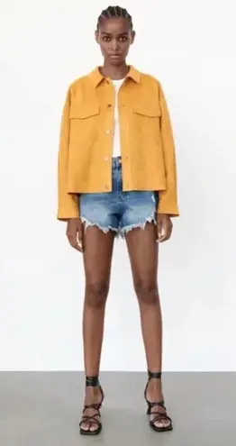 ZARA  Gold Yellow Faux Suede Leather Oversized Jacket Size XSmall