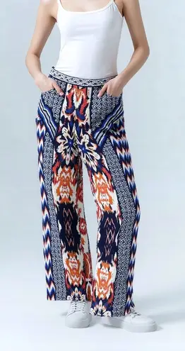 Jealous Tomato Boho Print Wide Leg High Rise Pants Women's Small Tribal Aztec Ikat Patchwork