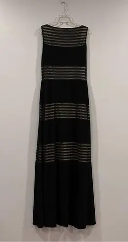 London Times Black Beige Mesh Maxi Dress Sleeveless 4